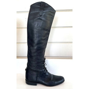 ELAN VINTAGE Equestrian Riding Tall Boot-Women 7-Black Leather-Lace Up-Knee-Moto